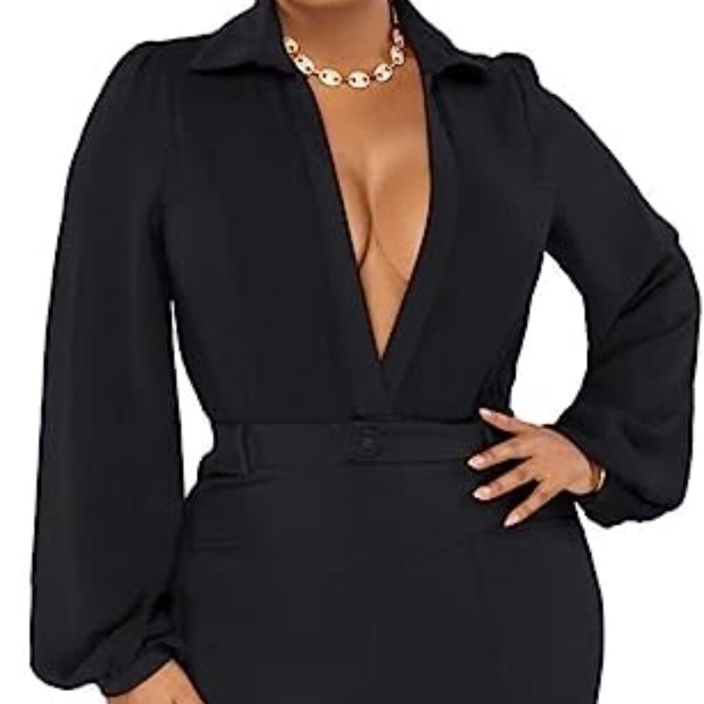 Ladies Brand New Deep Plunge Black Jumper